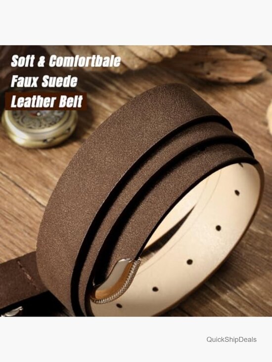 Women\'s Western Suede Leather Belt with Retro Gold Buckle | Cowgirl Belt for main image 5